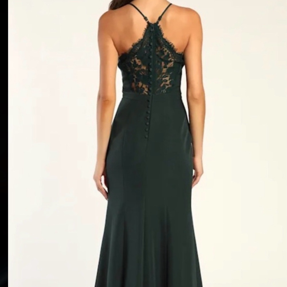 Lulus Deep Green V-Neck lace back Evening Dress